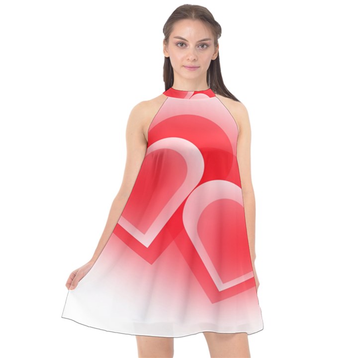 Heart Love Romantic Art Abstract Halter Neckline Chiffon Dress 