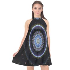 Colorful Hypnotic Circular Rings Space Halter Neckline Chiffon Dress  by Mariart