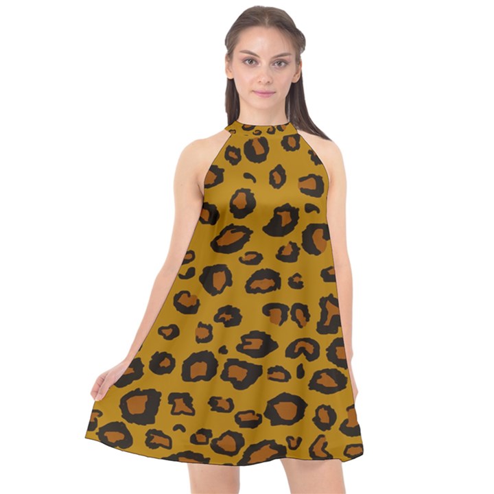 CLassic Leopard Halter Neckline Chiffon Dress 