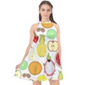 Mango Fruit Pieces Watermelon Dragon Passion Fruit Apple Strawberry Pineapple Melon Halter Neckline Chiffon Dress  View1