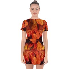 Ablaze With Beautiful Fractal Fall Colors Drop Hem Mini Chiffon Dress by jayaprime