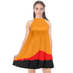 Mountains Natural Orange Red Black Halter Neckline Chiffon Dress  by Mariart