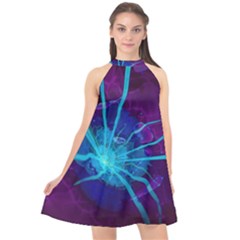 Beautiful Bioluminescent Sea Anemone Fractalflower Halter Neckline Chiffon Dress  by jayaprime