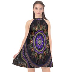 Fractal Vintage Colorful Decorative Halter Neckline Chiffon Dress  by Celenk