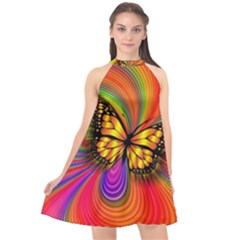 Arrangement Butterfly Aesthetics Halter Neckline Chiffon Dress  by Celenk