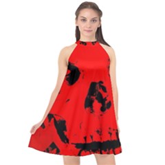 Halloween Face Horror Body Bone Halter Neckline Chiffon Dress  by Celenk