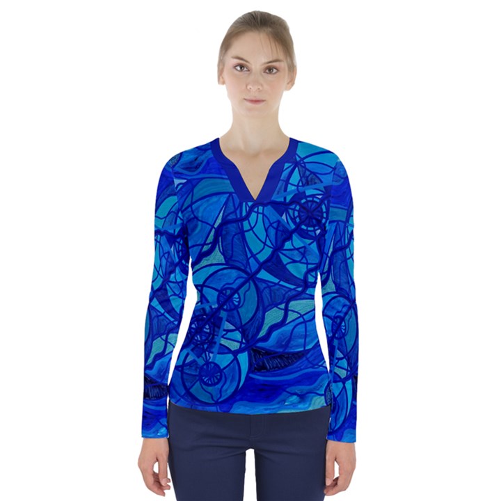 Arcturian Calming Grid - V-Neck Long Sleeve Top