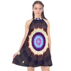 Mandala Art Design Pattern Halter Neckline Chiffon Dress  by Celenk