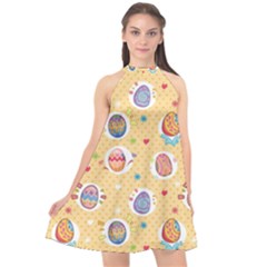 Fun Easter Eggs Halter Neckline Chiffon Dress  by allthingseveryone