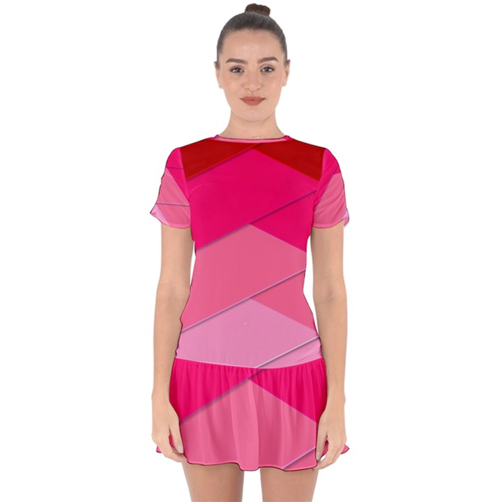 Geometric Shapes Magenta Pink Rose Drop Hem Mini Chiffon Dress