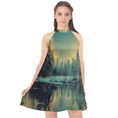 Yosemite Park Landscape Sunrise Halter Neckline Chiffon Dress  by Celenk