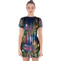 Abstract Vibrant Colour Cityscape Drop Hem Mini Chiffon Dress View1