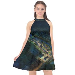 Commercial Street Night View Halter Neckline Chiffon Dress  by BangZart