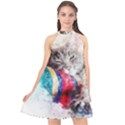 Cat Kitty Animal Art Abstract Halter Neckline Chiffon Dress  View1