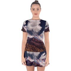 Mountain Sky Landscape Hill Rock Drop Hem Mini Chiffon Dress by Celenk