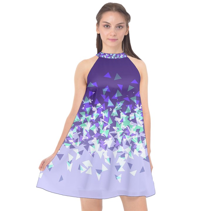 Purple Disintegrate Halter Neckline Chiffon Dress 