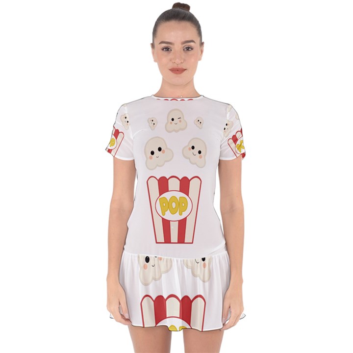 Cute Kawaii Popcorn Drop Hem Mini Chiffon Dress