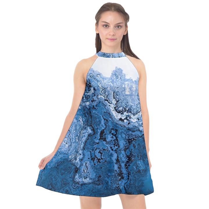 Water Nature Background Abstract Halter Neckline Chiffon Dress 