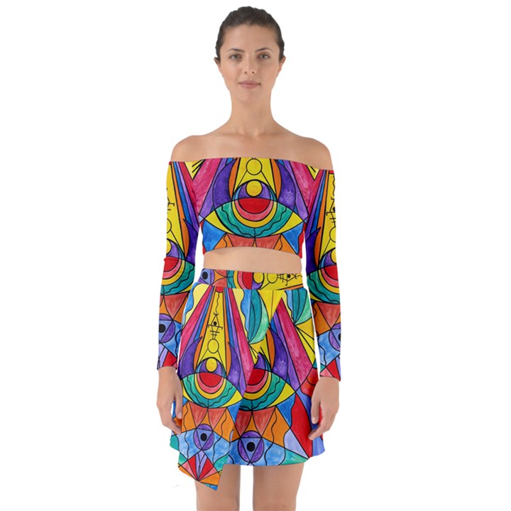 Arcturian Insight Grid - Off Shoulder Top with Skirt Set