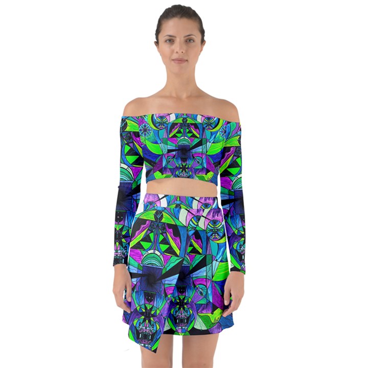 Arcturian Astral Travel Grid - Off Shoulder Top with Skirt Set