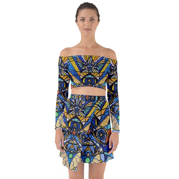 Sirian Solar Invocation Grid - Off Shoulder Top with Skirt Set