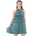 Turquoise Leopard print Halter Neckline Chiffon Dress  View1