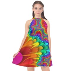 Colorful Trippy Halter Neckline Chiffon Dress  by Sapixe