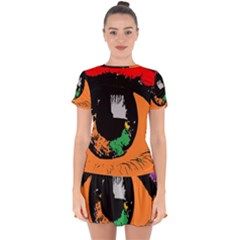 Eyes Makeup Human Drawing Color Drop Hem Mini Chiffon Dress by Nexatart