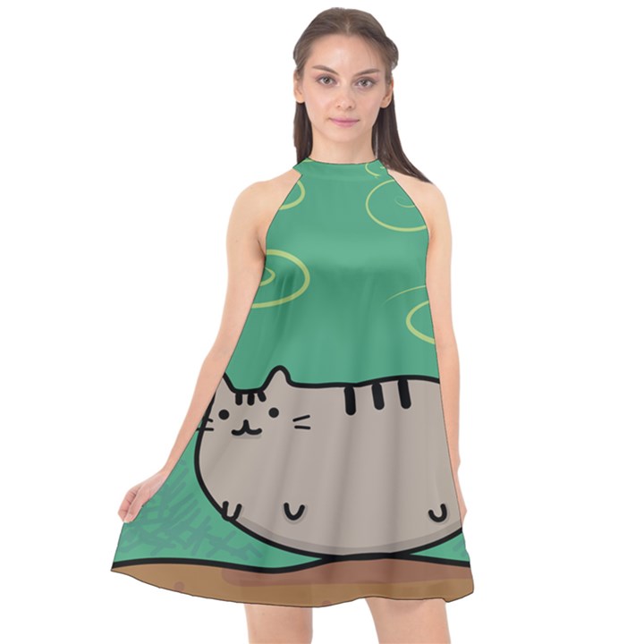 Fat Cat Halter Neckline Chiffon Dress 