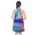 Flamingo Lake Birds In Flight Sunset Orange Sky Red Clouds Reflection In Lake Water Art Halter Neckline Chiffon Dress  View2