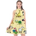 Group Of Animals Graphic Halter Neckline Chiffon Dress  View1