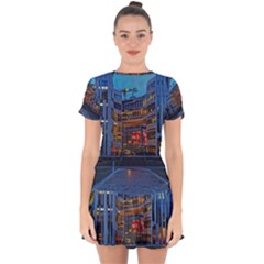 Architecture Modern Building Drop Hem Mini Chiffon Dress by Simbadda