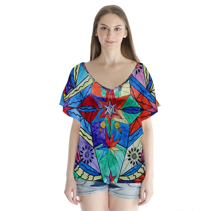 Soul Family - V-Neck Flutter Sleeve Top