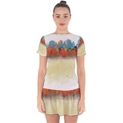 Colorful Tree Landscape In Orange And Blue Drop Hem Mini Chiffon Dress by digitaldivadesigns