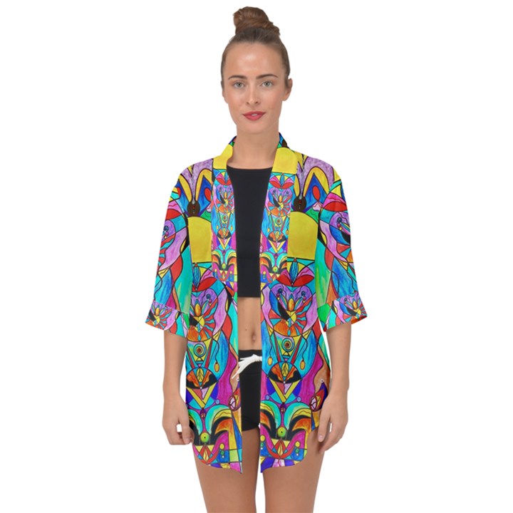 Arcturian Metamorphosis Grid - Open Front Chiffon Kimono