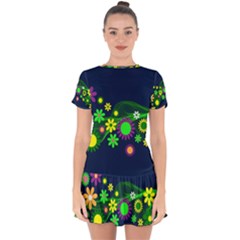 Flower Power Flowers Ornament Drop Hem Mini Chiffon Dress by Sapixe