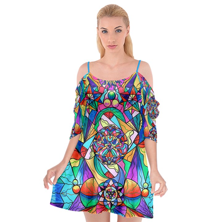 Blue Ray Transcendance Grid Cutout Spaghetti Strap Chiffon Dress