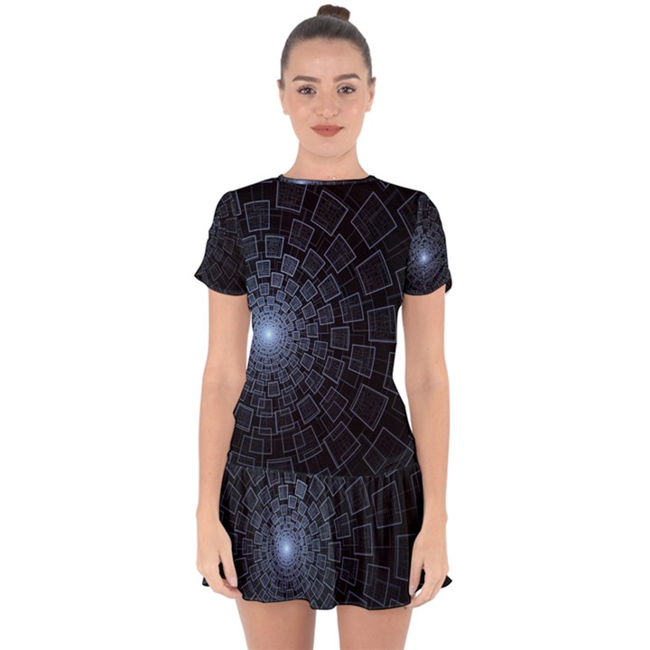 Pattern Abstract Fractal Art Drop Hem Mini Chiffon Dress