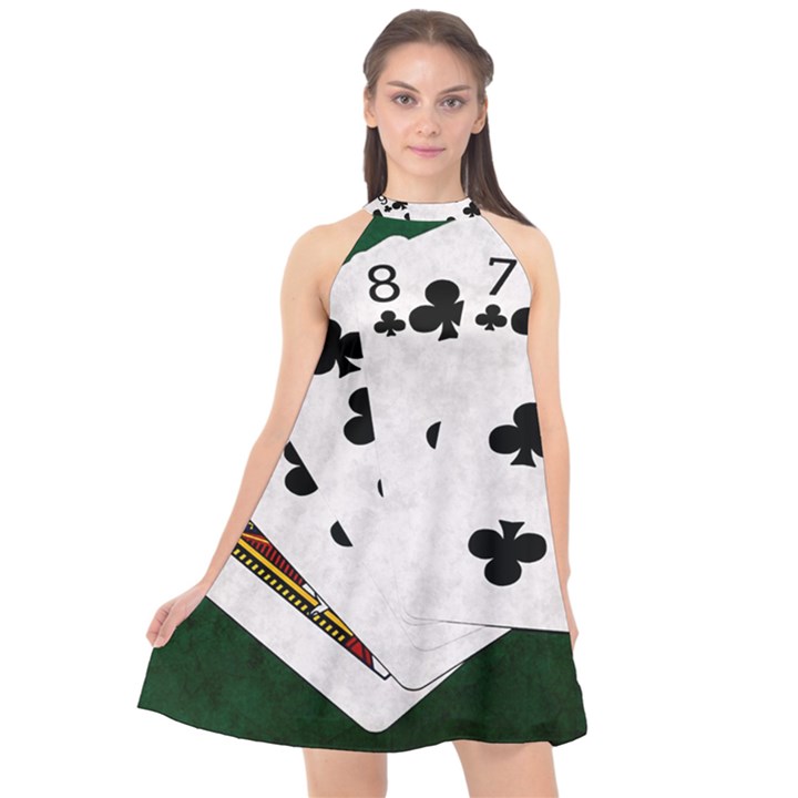 Poker Hands   Straight Flush Clubs Halter Neckline Chiffon Dress 