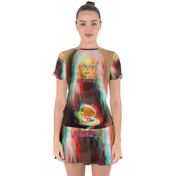 Eating Lunch 3d Drop Hem Mini Chiffon Dress