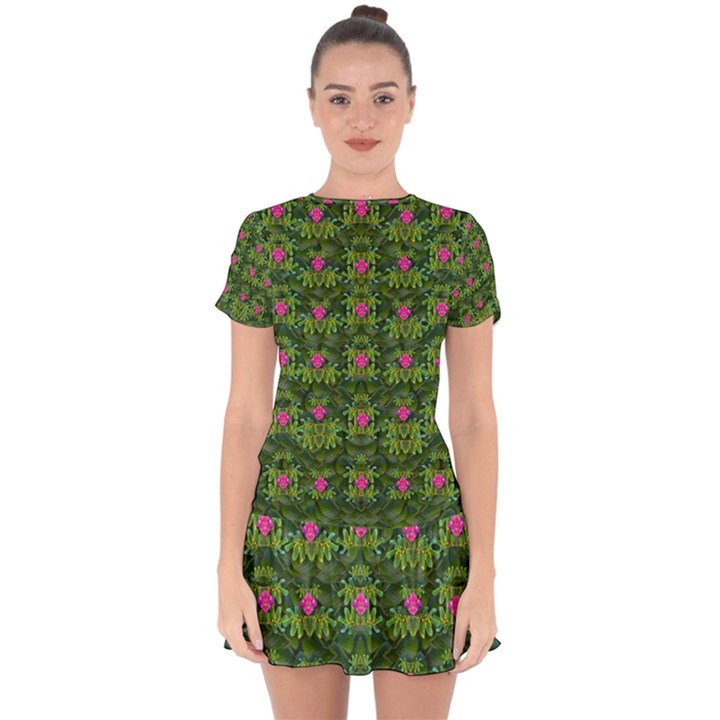 The Most Sacred Lotus Pond With Fantasy Bloom Drop Hem Mini Chiffon Dress