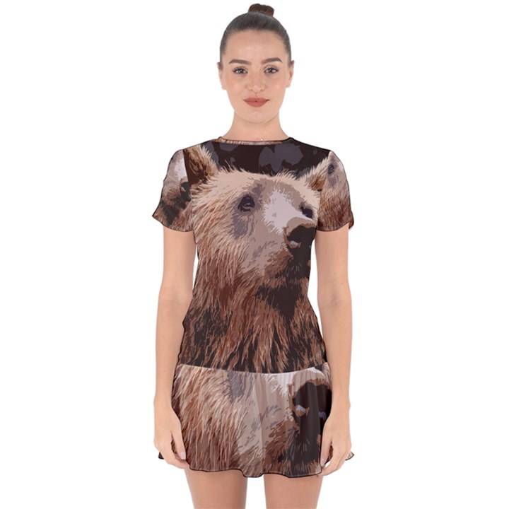 Bear Looking Drop Hem Mini Chiffon Dress