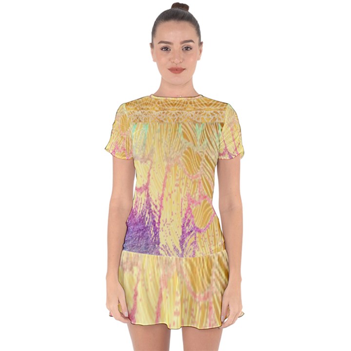 Gold seamless lace tropical colors By FlipStylez Designs Drop Hem Mini Chiffon Dress