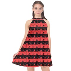 Donated Kidney Pink And Black Halloween Nightmare Stripes  Halter Neckline Chiffon Dress  by PodArtist