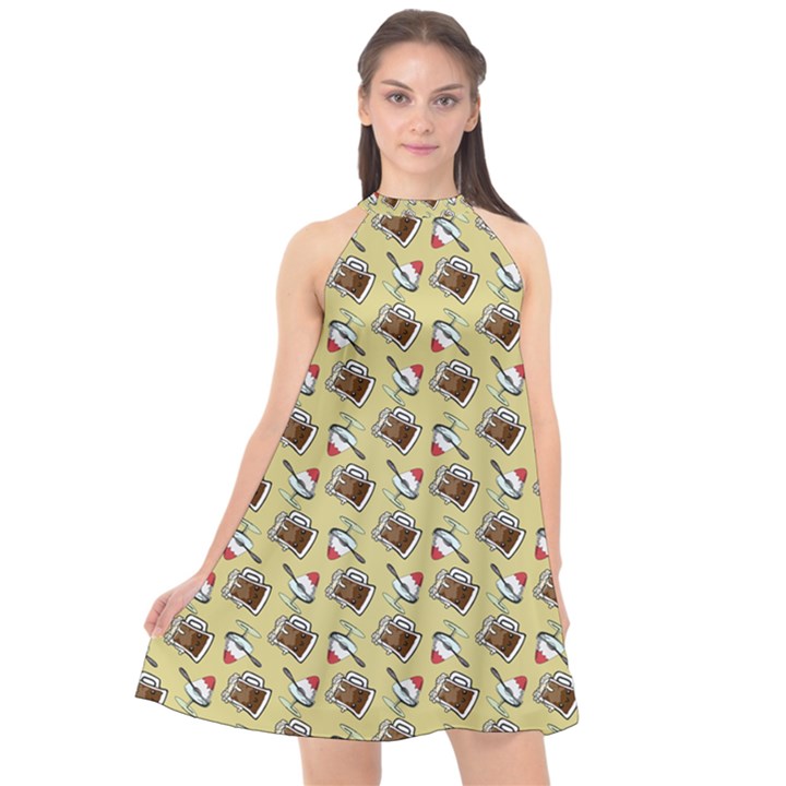 Kawaii Rootbeer Halter Neckline Chiffon Dress 