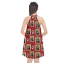 Mona Lisa Frame Pattern Red Halter Neckline Chiffon Dress  View2