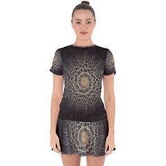 Fractal Mandala Feathers Grey Drop Hem Mini Chiffon Dress by Simbadda