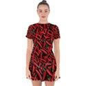 Red Chili Peppers Pattern Drop Hem Mini Chiffon Dress View1