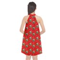 Trump Wrait Pattern Make Christmas Great Again MAGA Funny Red Gift with Snowflakes and Trump Face smiling Halter Neckline Chiffon Dress  View2