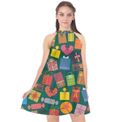 Presents Gifts Background Colorful Halter Neckline Chiffon Dress  by Pakrebo